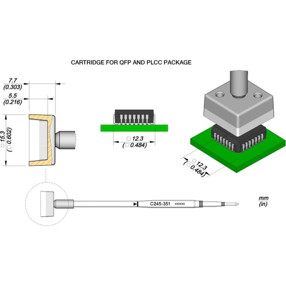 Наконечник JBC C245-351 QFP/PLCC 12,3 x 12,3 мм