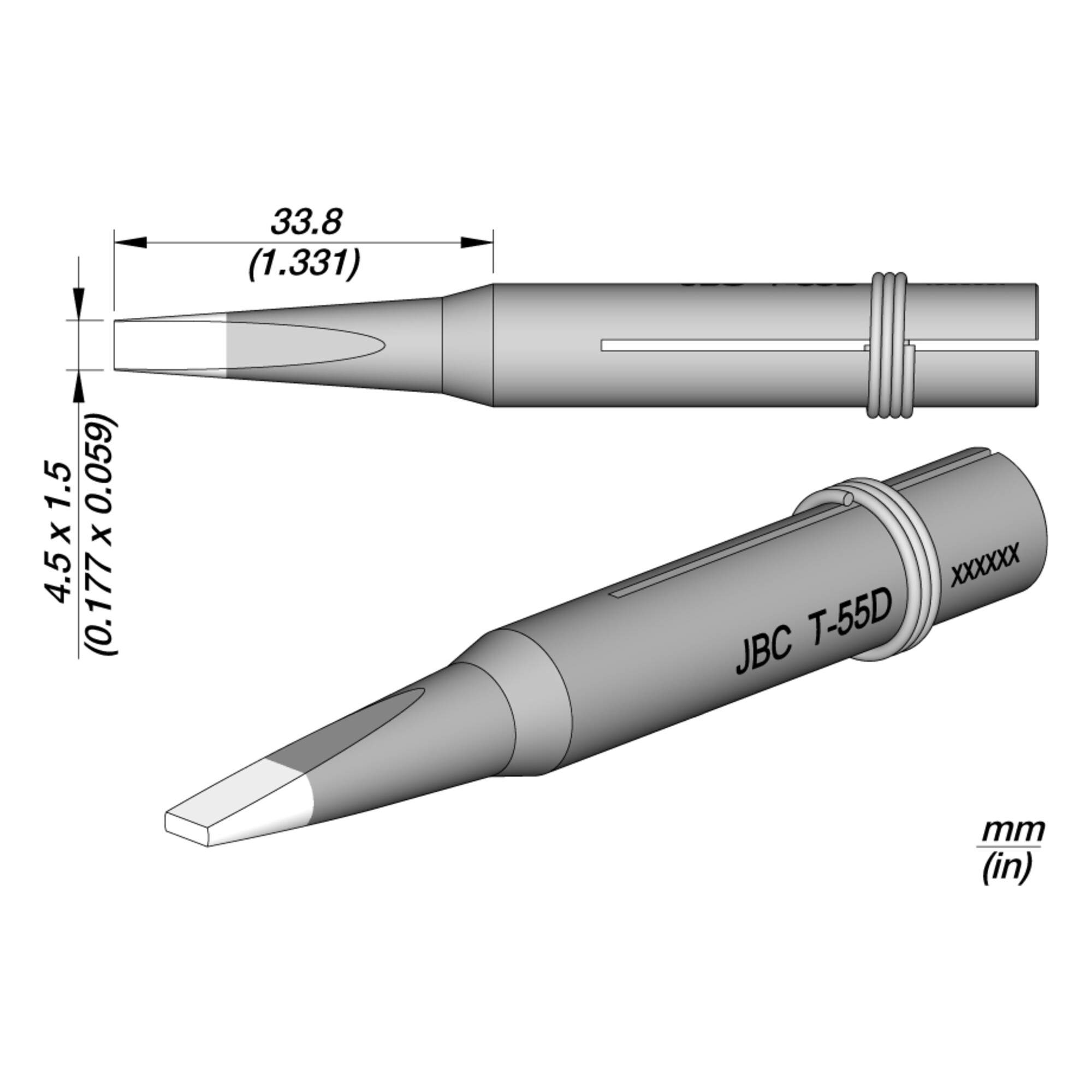 Наконечник JBC T-55D (0650507) для 65ST (клиновидный 4,5 х 1,5 мм)