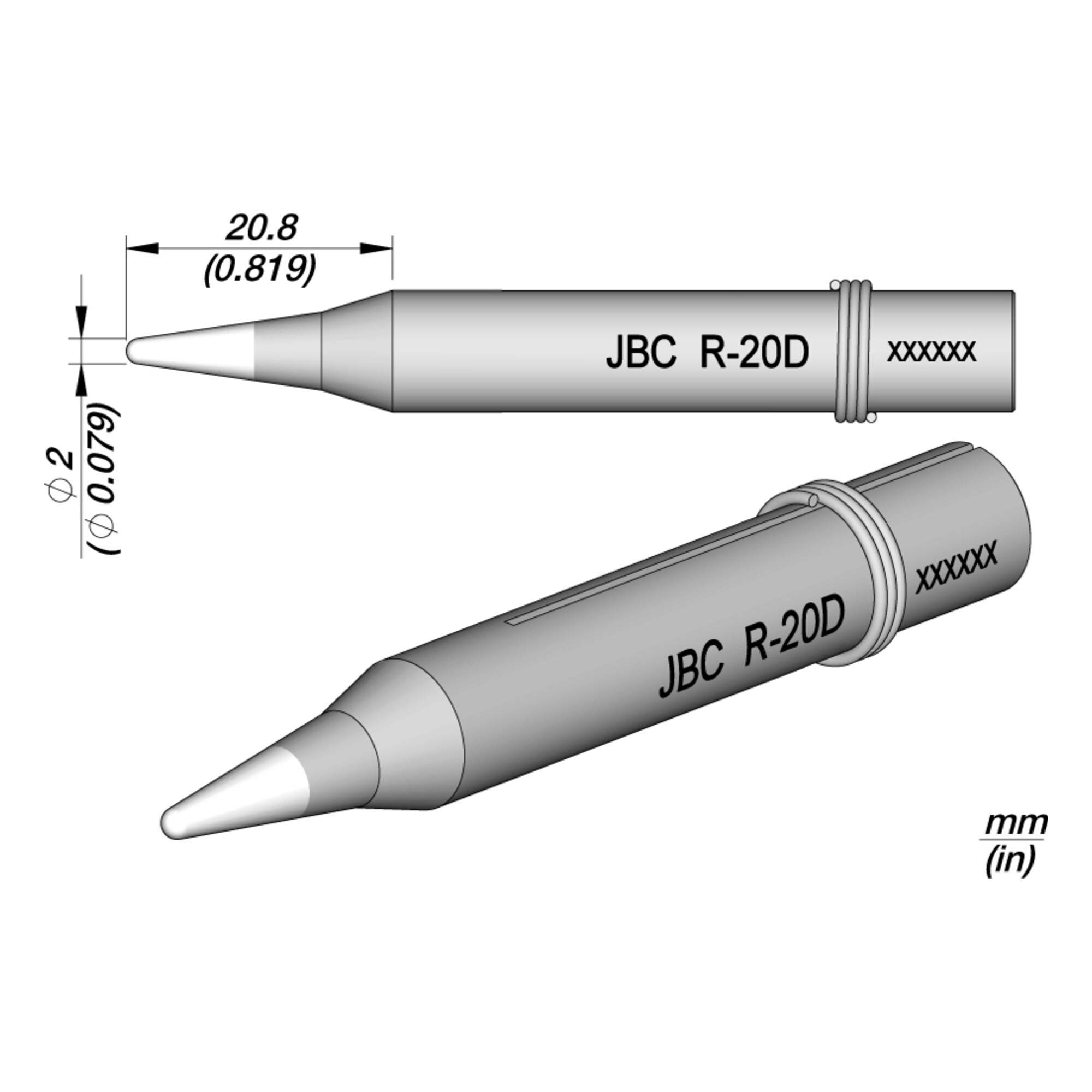Наконечник JBC R-20D (0650903) для 65ST (конический 2,0 мм)