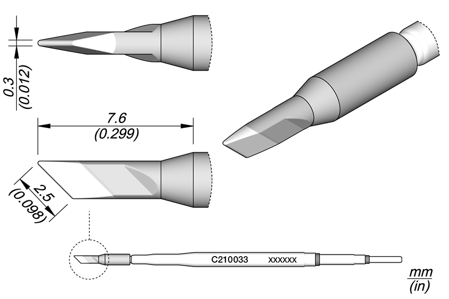 Жало ножевидное 2,5x0,3 мм для прецизионной рукоятки T210 - JBC C210-033