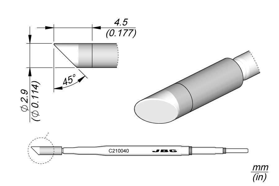 Картридж-наконечник срез Ø 2,9 мм для T210 - JBC C210-040