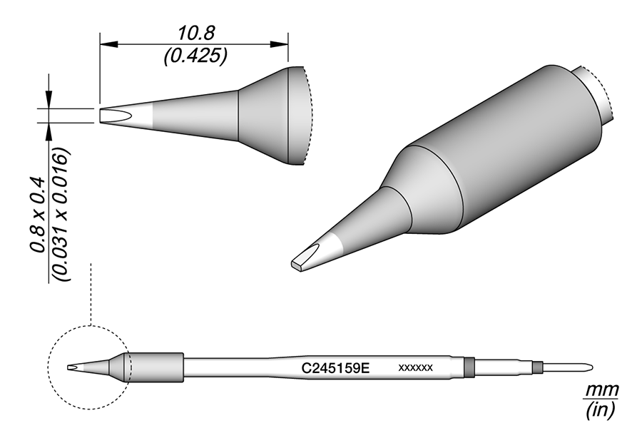 Жало паяльное клиновидное 0,8×0,4 мм для T245 - JBC C245-159E
