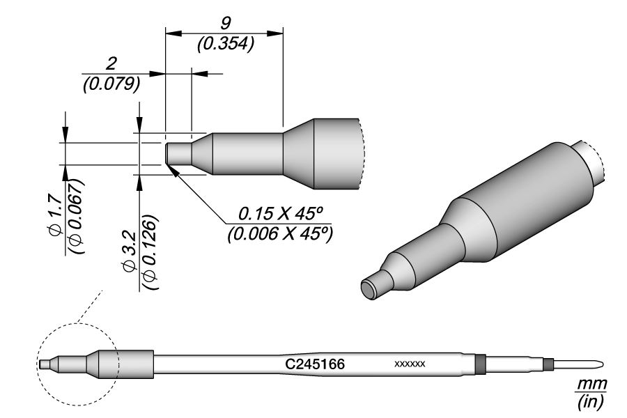 Жало паяльное C245 Inox Ø 1,7 мм для работ с пластиком - JBC C245-166