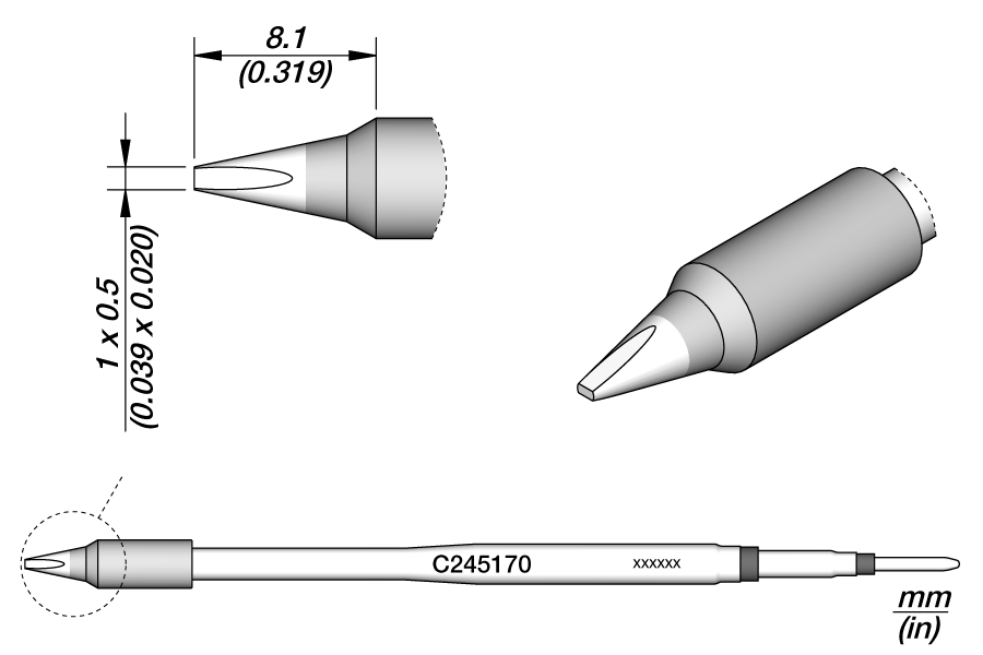 Картридж-наконечник клиновидный 1 × 0,5 мм для T245 - JBC C245-170