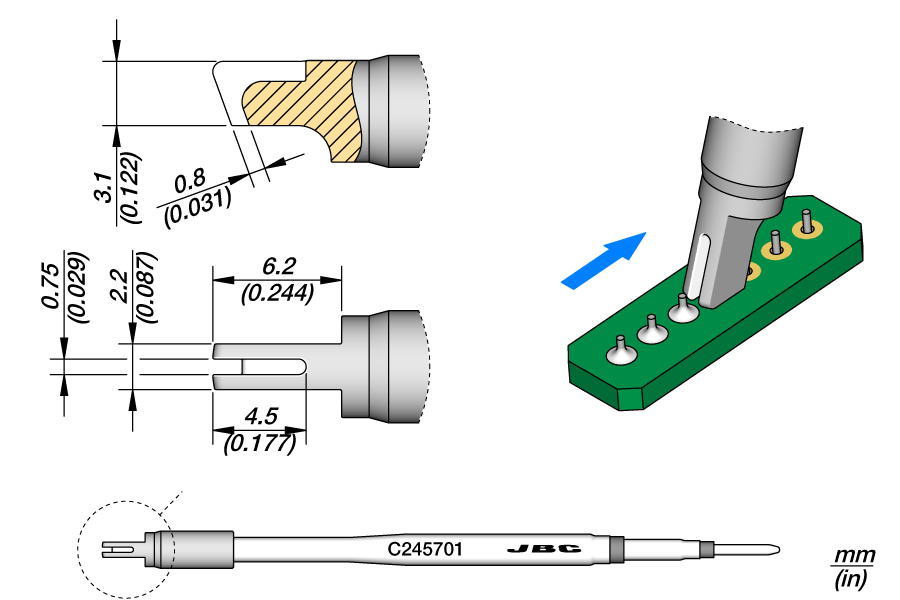 Жало паяльное проходное для пайки перетягиванием C245 - JBC C245-701