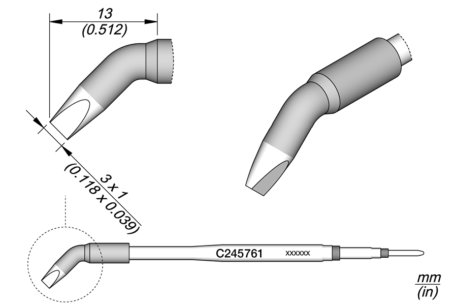 Наконечник JBC C245-761 клиновидный 3,0 х 1,0 мм (изогнутый)