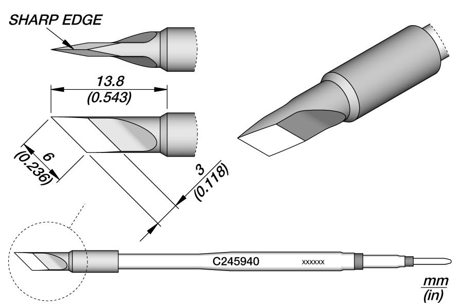Жало паяльное ножевидное 6 x 0,1 мм для рукоятки T245 - JBC C245-940