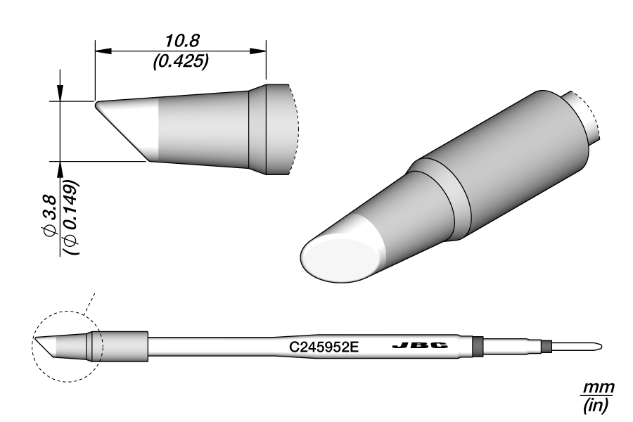 Картридж-наконечник скошенный Ø3,8 мм S1, усиленный, для T245 - JBC C245952E