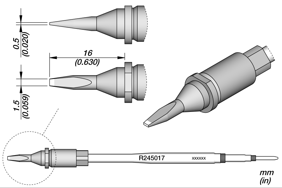 Жало паяльное R245 клиновидное 1,5x0,5 мм для автоматической пайки - JBC R245-017