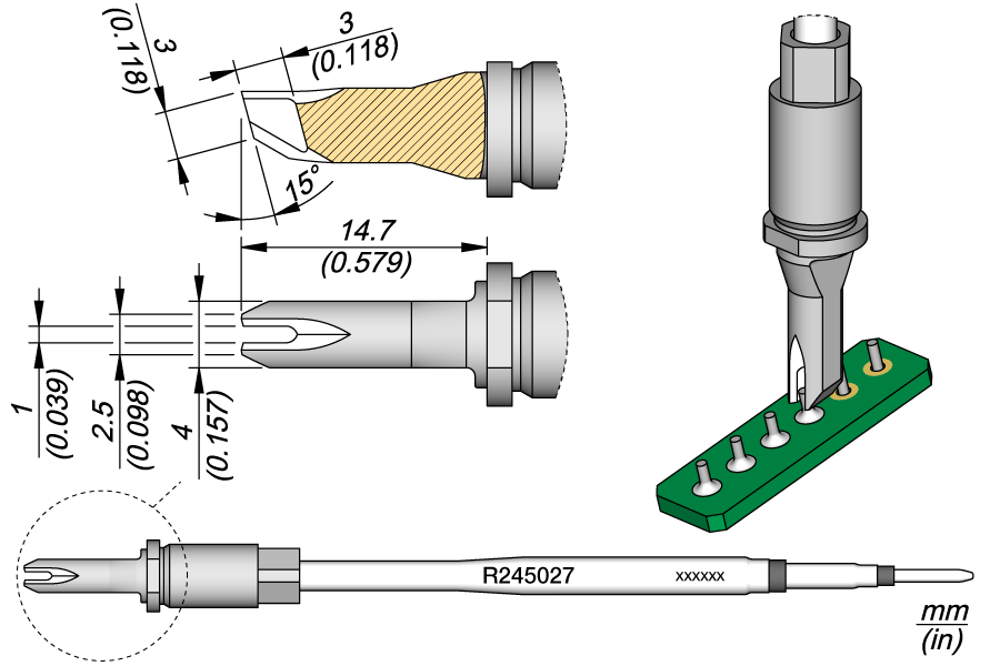 Жало паяльное Twintip для пайки перетягиванием, внутр. 1 мм - JBC R245-027