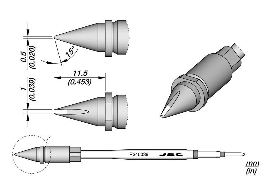 Картридж-наконечник лопатка 1,0 × 0,5 мм для роботизированных систем - JBC R245-039