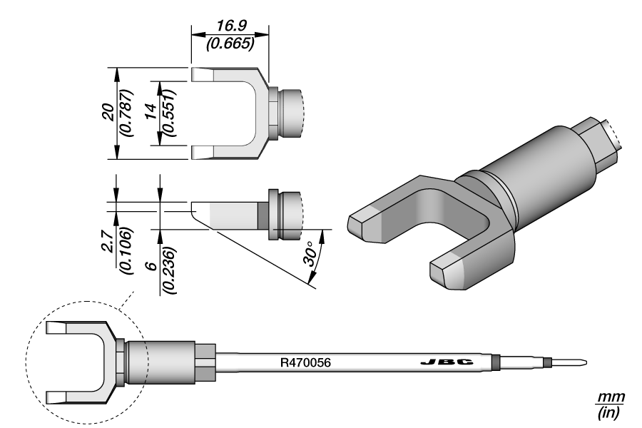 Картридж-наконечник Split Blade 20 мм S3 для TR470 - JBC R470-056