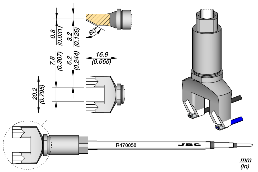 Картридж-наконечник Split Blade 20.2 мм для TR470 - JBC R470-058