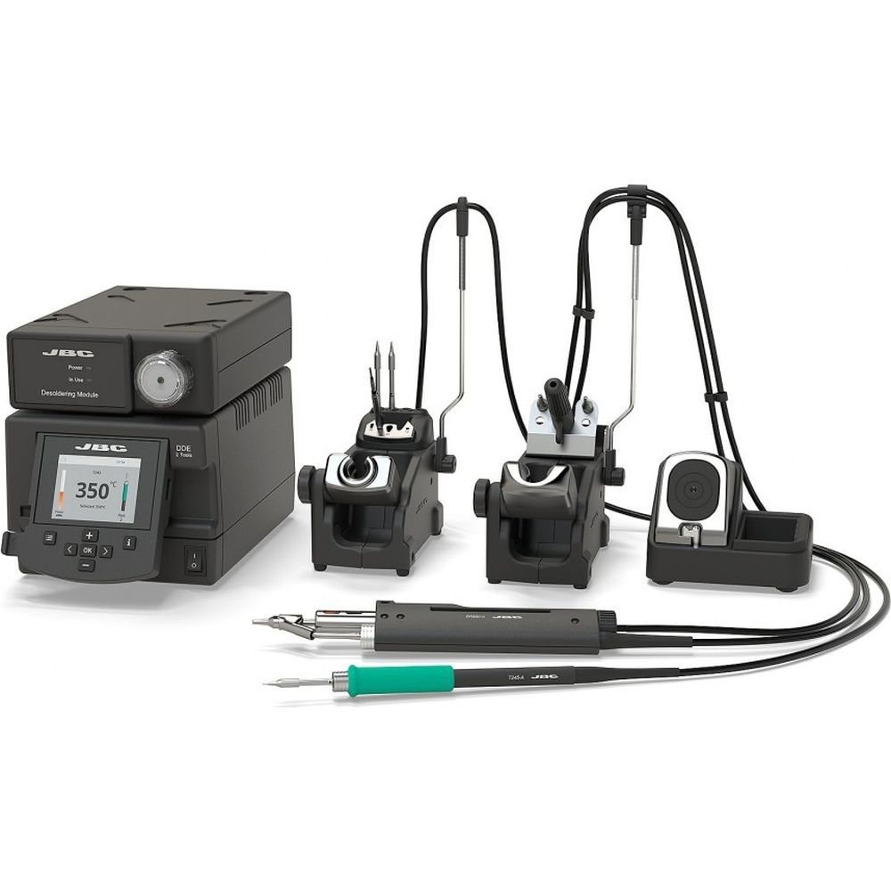 Двухканальная ремонтная станция JBC DDSE-2QC с паяльником T245-A, вакуумным паяльником DR560-A и электрическим компрессором MSE-A