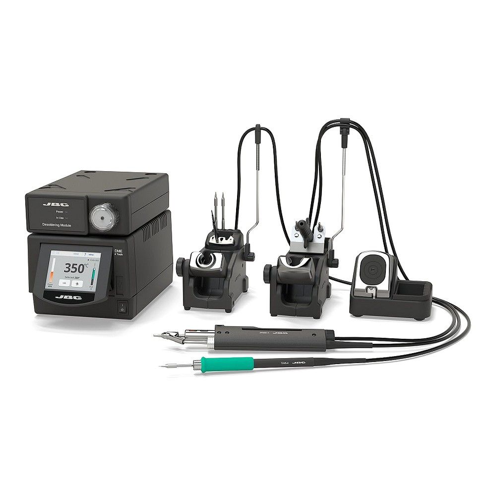Четырёхканальная ремонтная станция JBC DMVE-2QA с паяльником T245-A, вакуумным паяльником DR560-A и пневматическим компрессором MVE-A